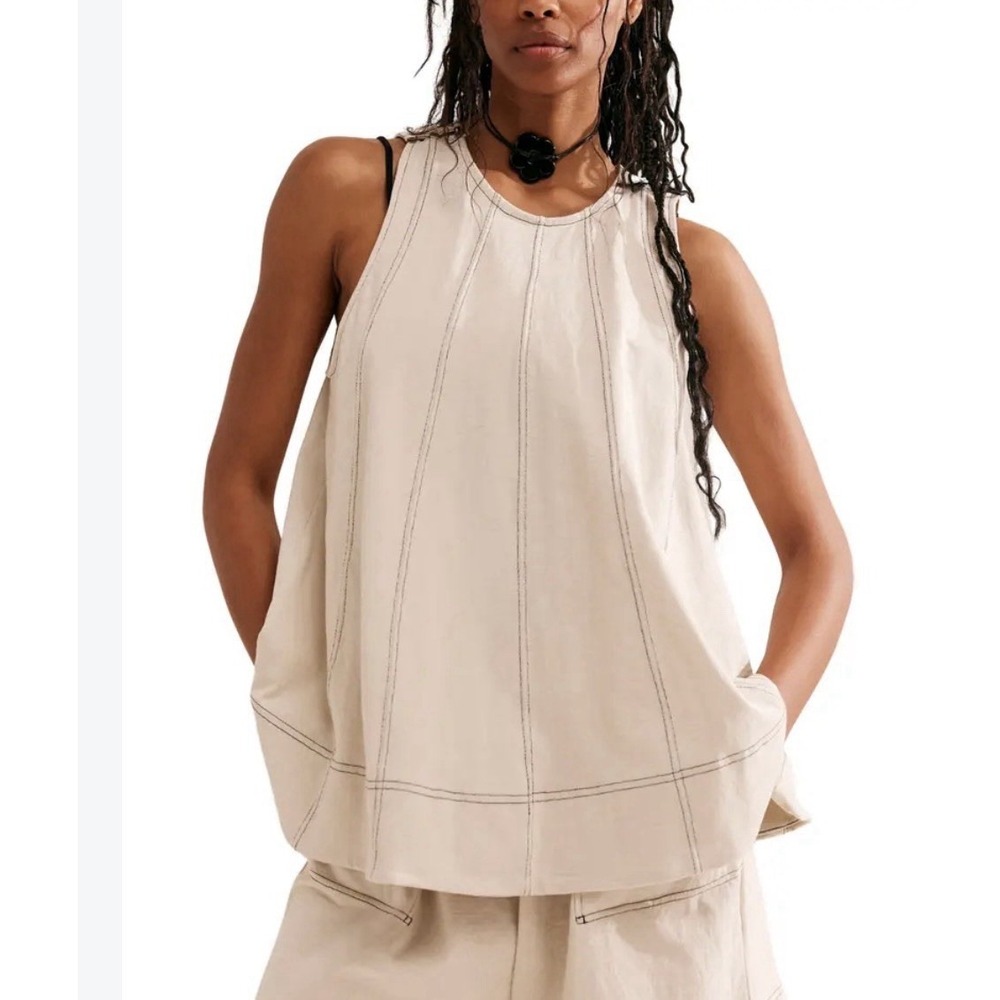 Free People Beach Strada Cream Cotton Sleeveless Tunic Top XS Boho Casual